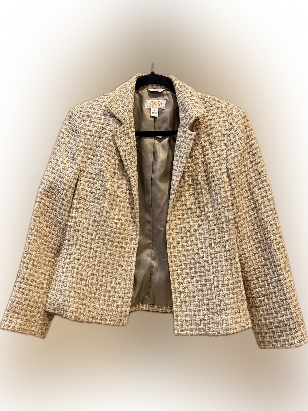 Talbots Italian Fabric Tweed Blazer Jacket Petite Beige Bouclé Career Chic, sz 8